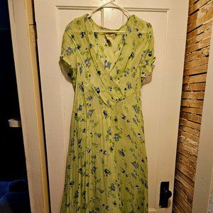 April Cornell vintage light green floral print dress